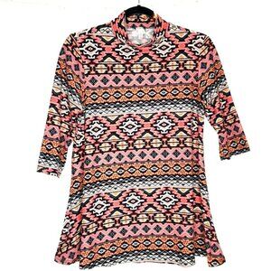 No Label Women's Small USA Pink White Boho Aztec Colorful Stretchy Style# JT1198